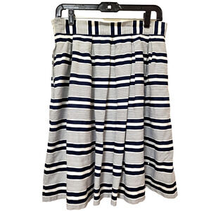 Sweet Salt Navy White Linen Blend Striped Skirt Womens Small Pockets Side Zip
